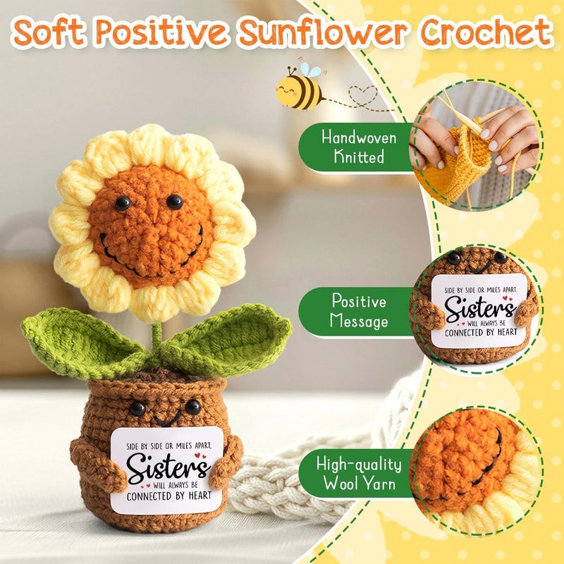 Veryhomy Valentines Sister Gifts from Sister - Positive Sunflower Crochet - Side by Side Or Miles Apart Sisters Emotional Support Crochet - Birthday, Graduation, Long Distance Gifts for Women, Soul Sisters - Image 3